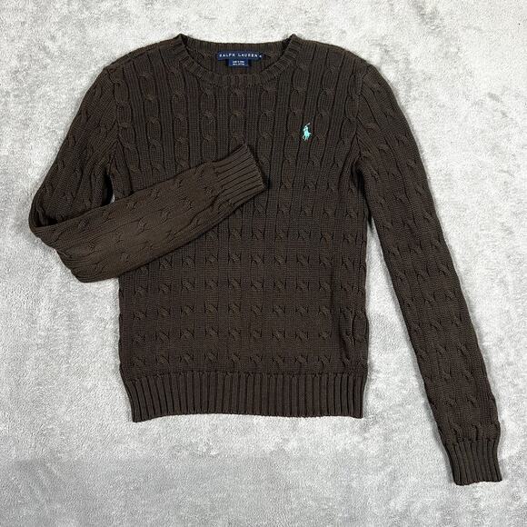 Vintage Ralph Lauren Women's XS Cableknit Sweater Brown Preppy Academia - Picture 1 of 7